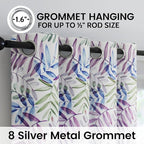SimpleHome 100% Blackout Curtains for Bedroom, Floral Curtains 84 inches Long Purple Green Blue Drapes Grommet 2 Panels Set Leaf Patterns