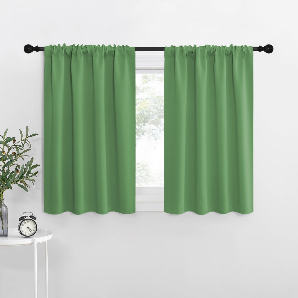 NICETOWN RV Blackout Curtains for Camper Windows, Froest Green, 34" x 36", Set of 2, Kitchen Curtains, Short Blackout Drapes, Thermal Insulated Rod Pocket Window Treatment Draperies for Nursery