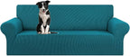 KEKUOU Stretch Oversized Sofa Slipcover 1 Piece Couch Sofa Cover (94"-110") Furniture Protector 4 Seater Sofa with Elastic Bottom for Kids,Pet.Jacquard Checked Pattern Fabric(X Large,Peacock Blue)