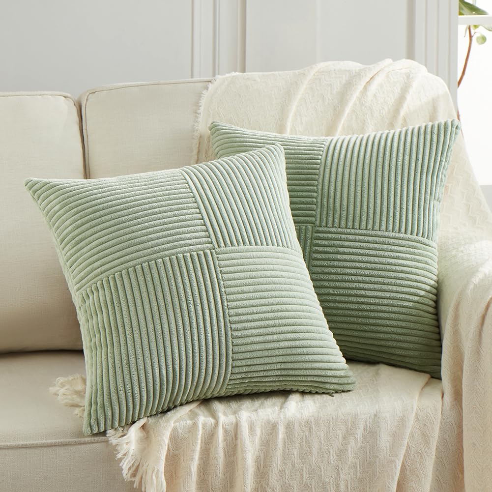 Fancy Homi 2 Packs Dark Gray Euro Decorative Throw Pillow Covers 28x28 Inch for Couch Bed Sofa, Rustic Farmhouse Boho Home Decor, Soft Corss Corduroy Patchwork Textured Square Cushion Case 71x71 cm