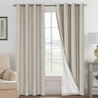 H.VERSAILTEX Linen Curtains 100% Blackout Curtains for Bedroom 102 inch Long Full Light Blocking Nature Linen Blended Window Curtains for Living Room Nickel Grommet (2 Panels, Cobblestone)
