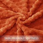 Exclusivo Mezcla 3D Fleece King Size Blanket for Bed, Burnt Orange
