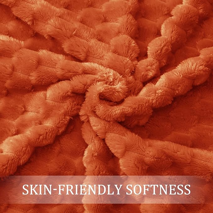Exclusivo Mezcla 3D Fleece King Size Blanket for Bed, Burnt Orange