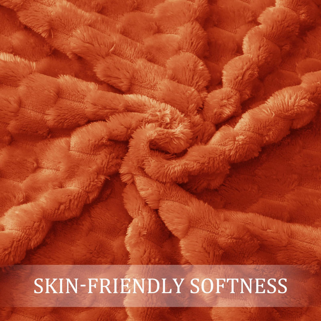 Exclusivo Mezcla 3D Fleece King Size Blanket for Bed, Burnt Orange