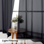 Simplebrand Black Valances 14 Inches Long for Living Room Pocket 2 Panel Light Filtering Sheer Translucent Valence Toppers for Window Kitchen Bathroom Bedroom 42x14 Inch Length