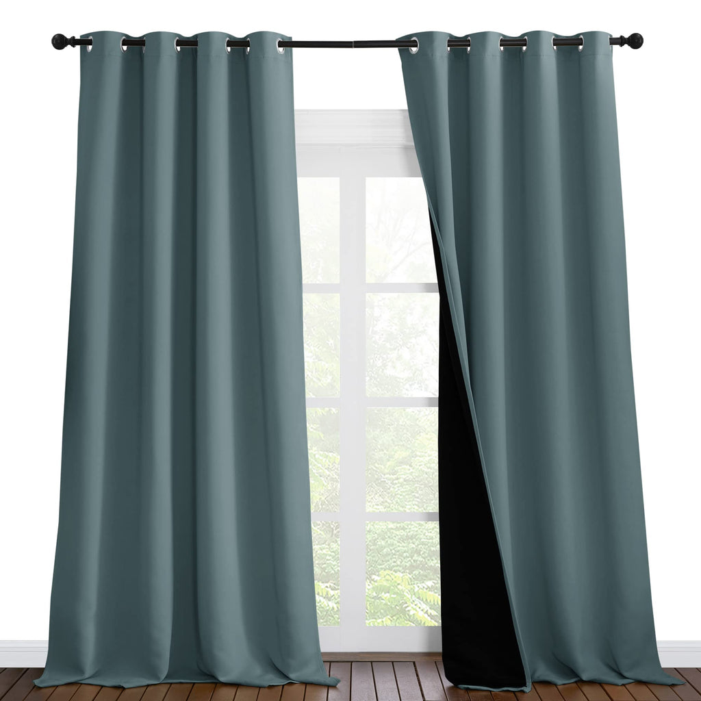 NICETOWN Full Shading Curtains 96 inches Long 2 Panels Set for Windows, Super Heavy-Duty Black Lined Blackout Curtains for Bedroom, Privacy Assured Window Treatment (Greyish Blue, 55 inches W)