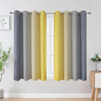 Ombre Gray and Yellow Blackout Curtains 54 Inch Length 2 panels, Full Room Darkening Curtains for Kids Room, Grommet Thermal Insulated Gradient Drapes, Light Blocking Curtains for Bedroom, 52x54 Inch