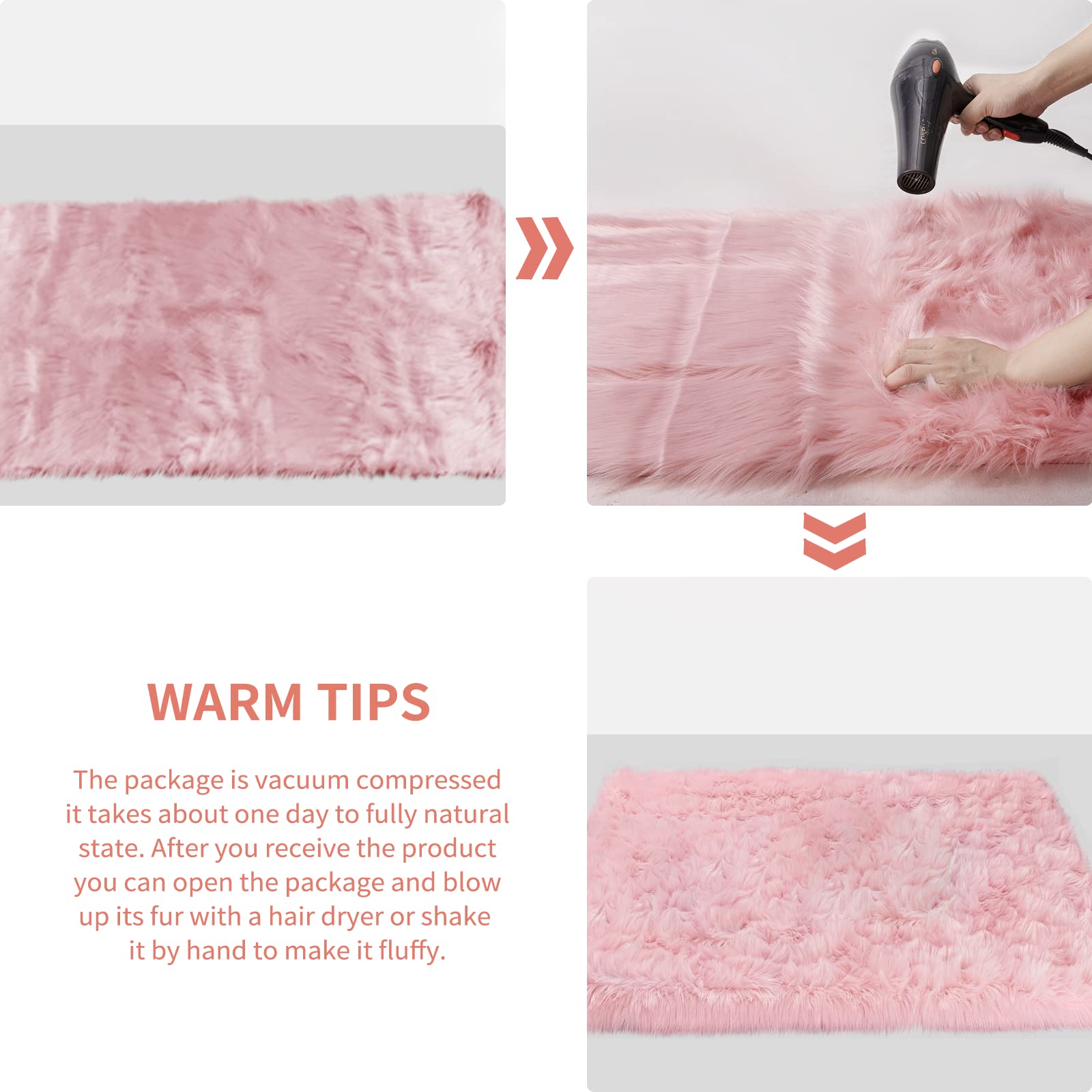 Ciicool Faux Sheepskin Rug Soft Faux Fur Rugs Pink Fluffy Rugs 2x3 Feet
