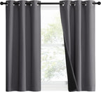 NICETOWN 100% Blackout Short Curtains with Black Liners, 2 Panels, 37" W by 40" L, Grey, Solid Thermal Insulated Full Blackout 2-Layer Lined Drapes, Energy Efficiency Window Draperies for Bedroom