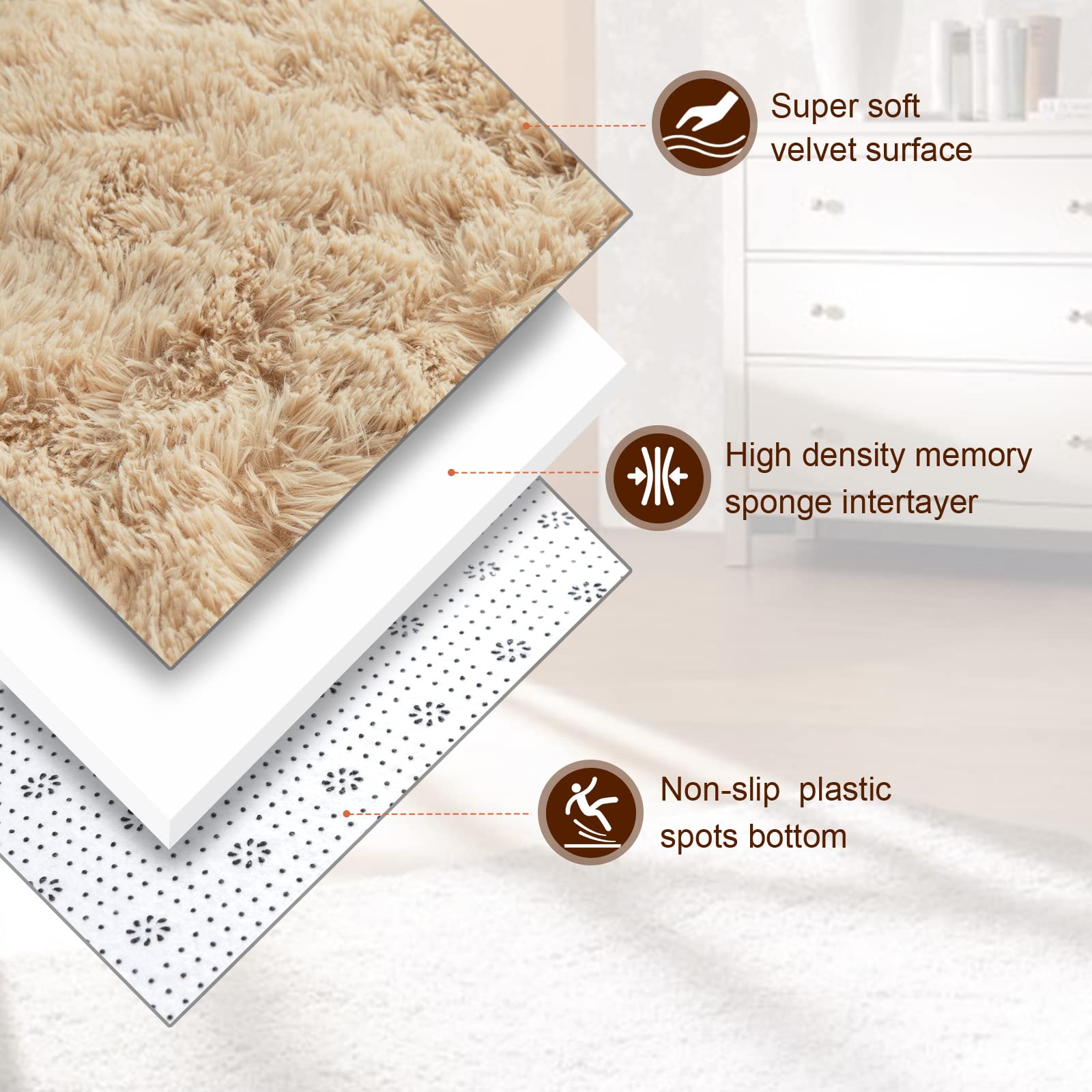 TWINNIS Super Soft Shaggy Rugs Fluffy Carpets 9x12 Feet, Indoor Modern Plush Area Rugs for Living Room Bedroom Kids Room Nursery Home Decor, Upgrade Anti-Skid Fuzzy Rug, Light Tan