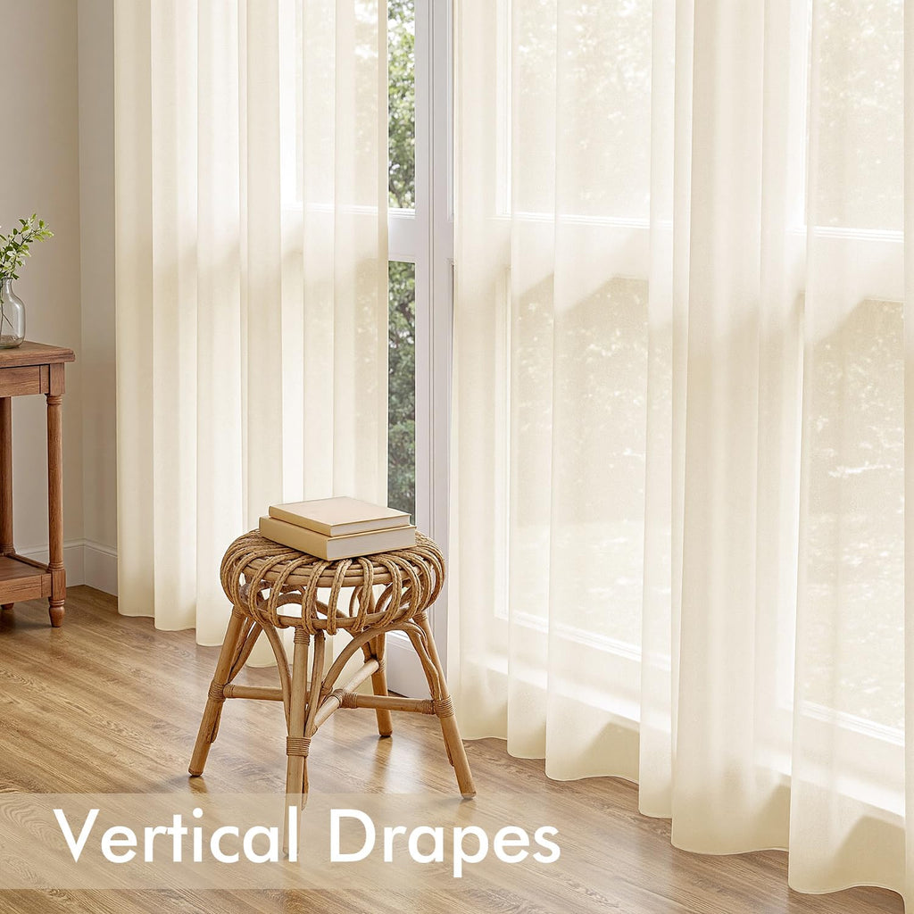 MIULEE Butter Cream Sheer Curtains 108 Inches Long 4 Panels 54 x 108 Inches