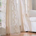 jinchan Evelyn Embroidered Linen Curtains for Living Room Elegant Farmhouse Decor Beige Floral Curtains Semi Sheer Light Filtering Window Drapes for Bedroom Rod Pocket Back Tab 2 Panels W50 x L84