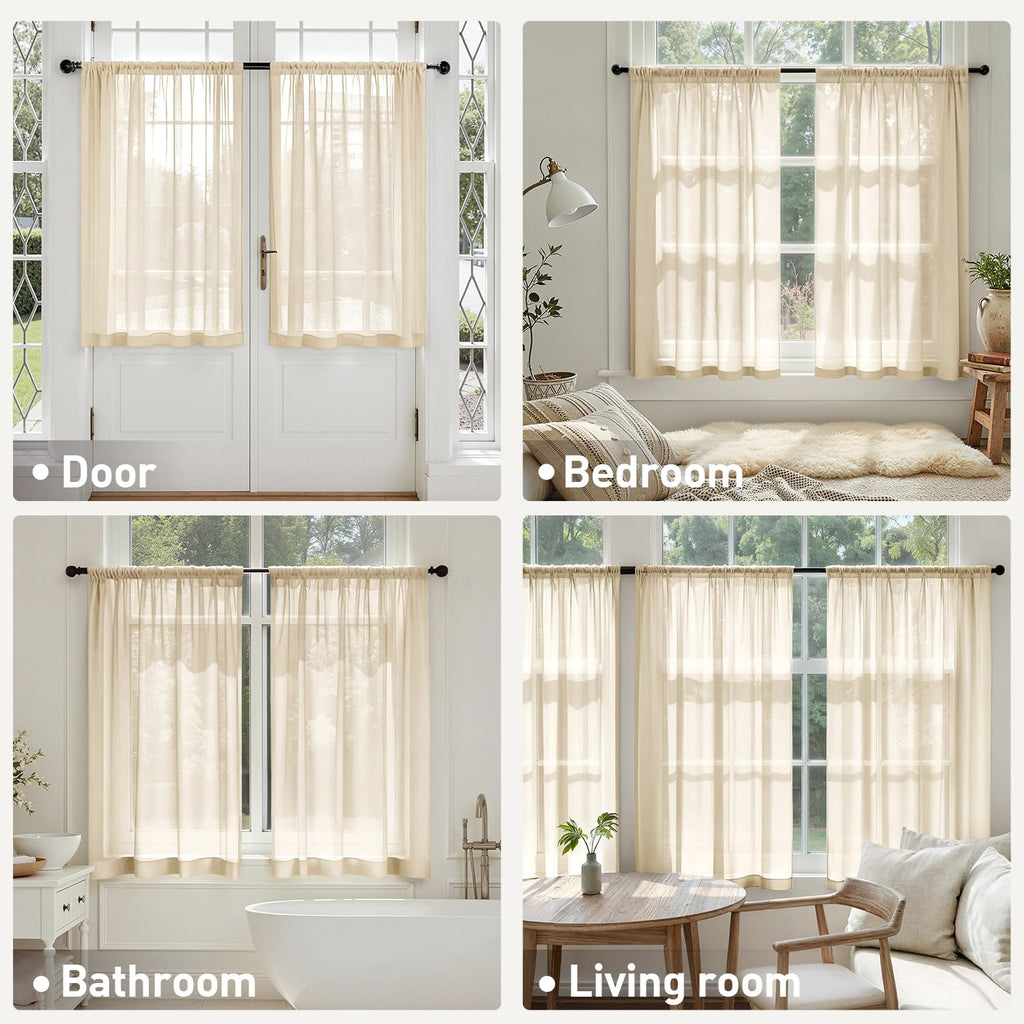 MIULEE Cream Sheer Curtains 63 Inches Long 4 Panels 42 x 63 Inches