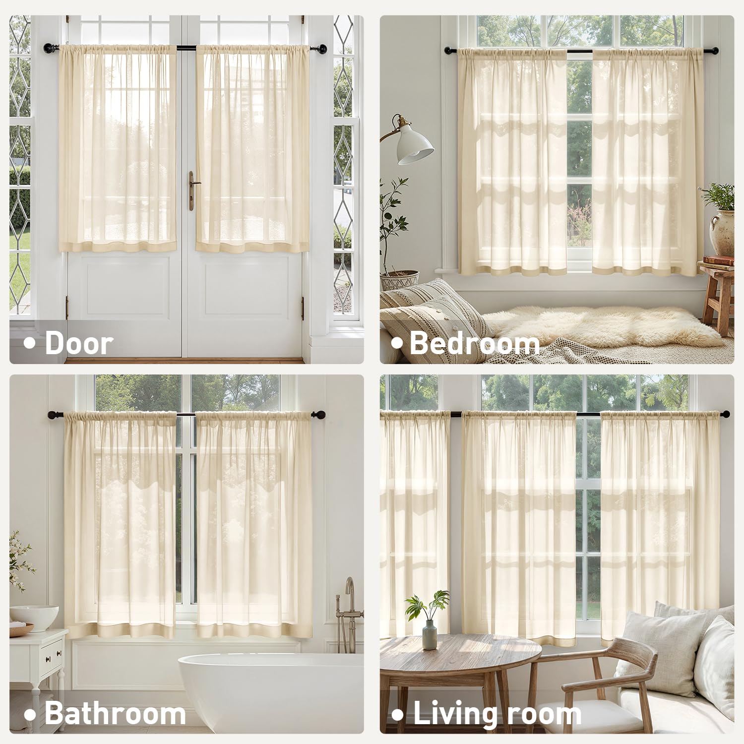 MIULEE Cream Sheer Curtains 63 Inches Long 4 Panels 42 x 63 Inches