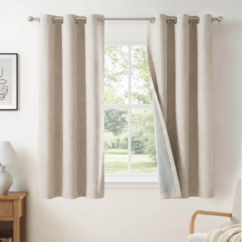 100% Blackout Linen Curtains 108 Inch Long 2 Panels Set, Oatmeal