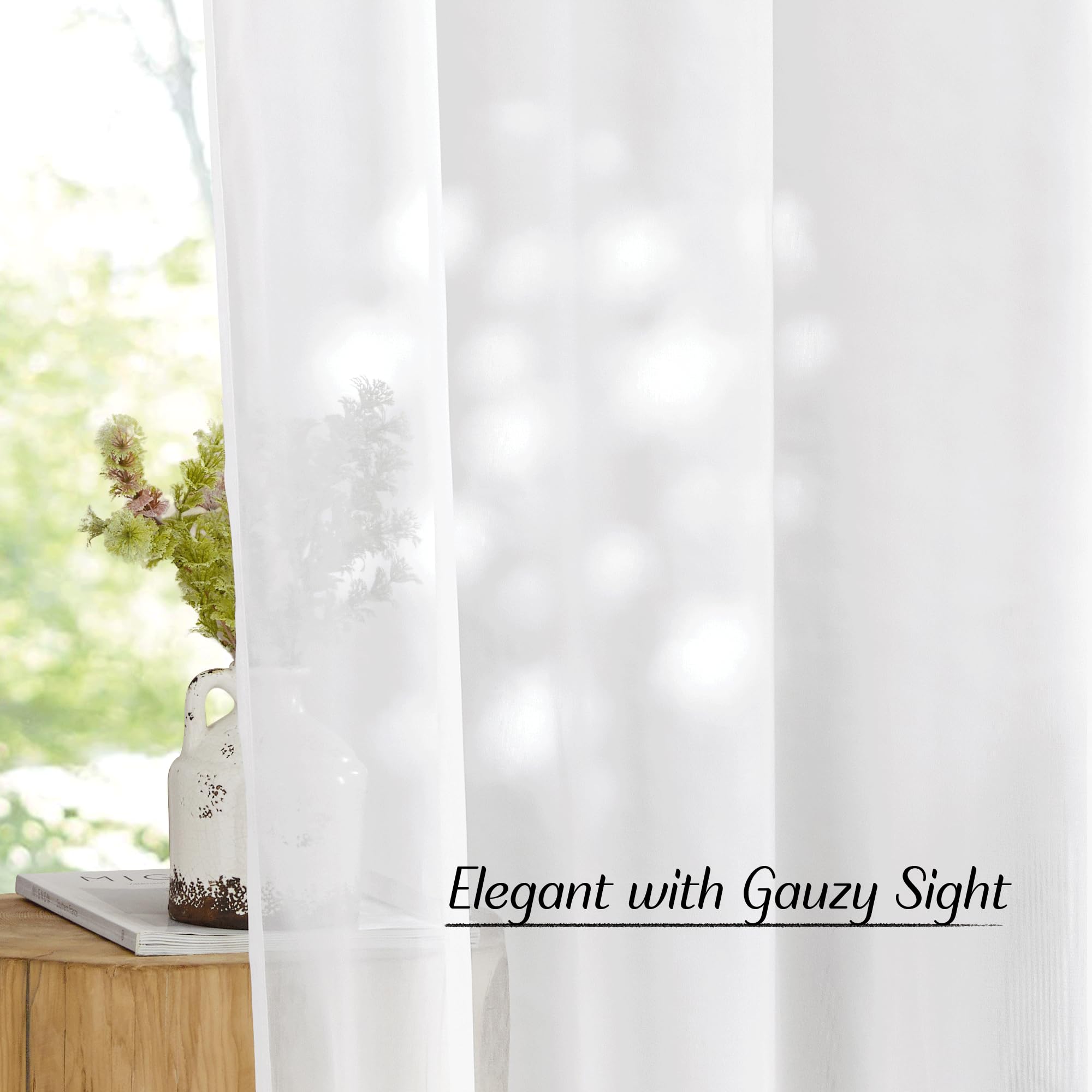 NICETOWN Sheer Curtains for Windows - Grommet Top Ivory Voile Window Treatment Drape Panels for Nursery/Small Window, 2-Pack, W54 x L45