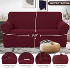 U-NICE HOME Oversized Stretch Loveseat Couch Cover Sofa Covers Washable Sofa Slipcover Furniture Protector for 2 Cushion Couch Sofa Pet Friendly, Burgundy