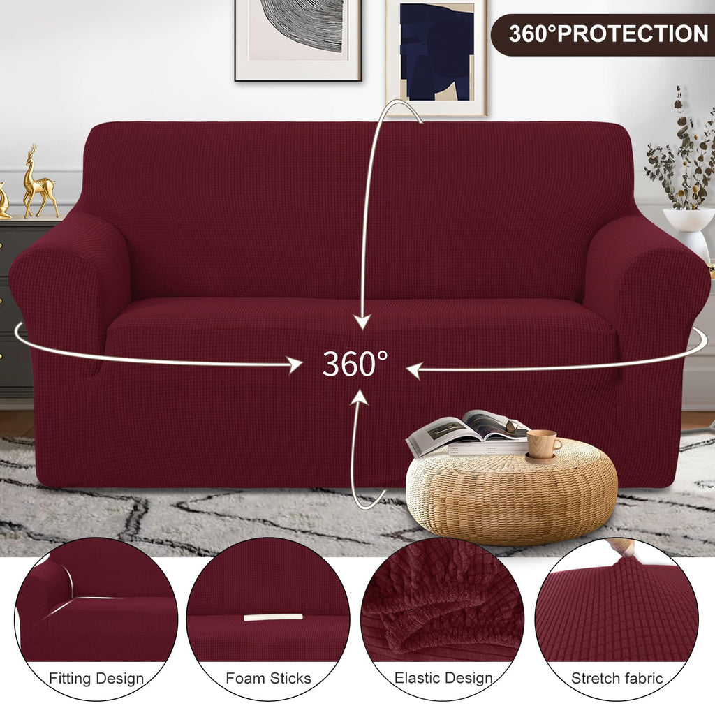 U-NICE HOME Loveseat Cover Stretch Couch Cover Sofa Slipcover, Burgundy
