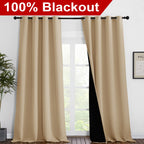 NICETOWN Thermal Insulated 100% Blackout Curtains, Noise Reducing Performance Drapes with Black Lining, Full Light Blocking Drapery Panels for Patio (Biscotti Beige, 1 Pair, 55 inches x 96 inches)