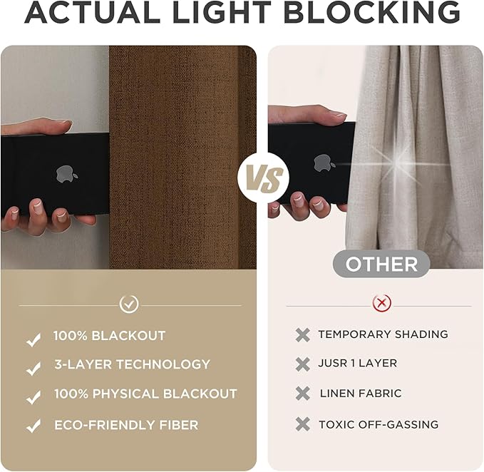 Joydeco Blackout Curtains for Bedroom - 90 Inch Long 100% Light Blocking 2 Panels Cappuccino Drapes, Thermal Insulated Room Darkening Curtains, Linen Textured for Living Room, Rod Pocket & Back Tabs