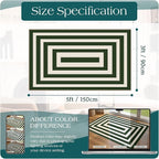 3x5 Modern Entry Rug - Small Washable Indoor Outdoor Mats for Front Door Non-Slip Porch Rug Green White Geometric Striped Throw Rugs for Living Room Bedroom Entryway Kitchen Office Porch Decor
