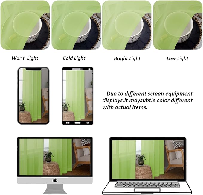 Chyhomenyc Lime Sheer Curtains 45 Inch Long 2 Panels, Light Filtering Short Soft Airy Short Cafe Curtains, Modern Rod Pocket for Dinning Living Room Bedroom, 42Wx45L Inches