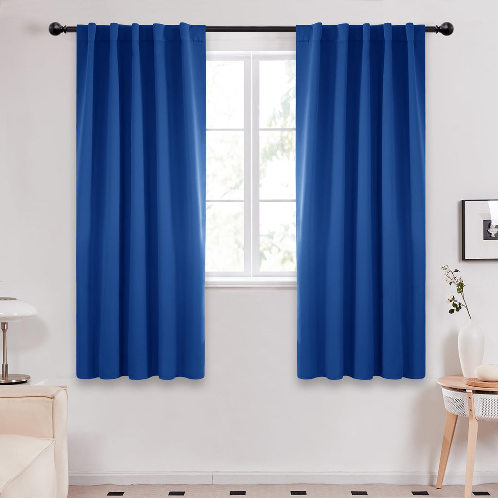 Deconovo Rod Pocket and Back Tab Blackout Curtains for Bedroom Solid Room Darkening Curtains 42Wx63L Inch Royal Blue 2 Panels