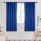 Deconovo Rod Pocket and Back Tab Blackout Curtains for Bedroom Solid Room Darkening Curtains 42Wx63L Inch Royal Blue 2 Panels