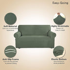 Easy-Going Stretch 4 Seater Sofa Slipcover 1-Piece Sofa Cover Furniture Protector Couch Soft with Elastic Bottom for Kids, Polyester Spandex Jacquard Fabric Small Checks Greyish Green