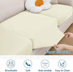 hyha Milk Silk Couch Cushion Covers, Soft Magic Sofa Covers Washable for 2 Cushion Couch, Stretch Sectional Outdoor Cushion Covers for Patio Furniture with Elastic Bottom(Medium, Cream)