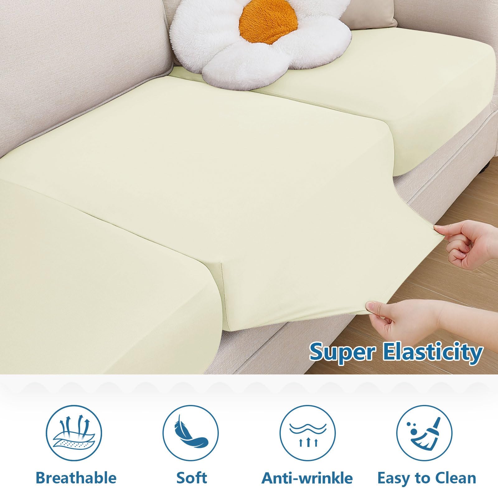 hyha Milk Silk Couch Cushion Covers, Sofa Covers for 2 Cushion Couch