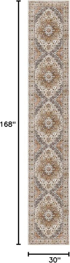 Madane Hallway Runner Rug 2'6''x14', Non Slip Vintage Runners for Hallways Washable Kitchen Rugs Soft Low Pile 2.5x14 ft Rug Runner for Laundry Room, Entryway and Bedroom, Turmeric/Grey