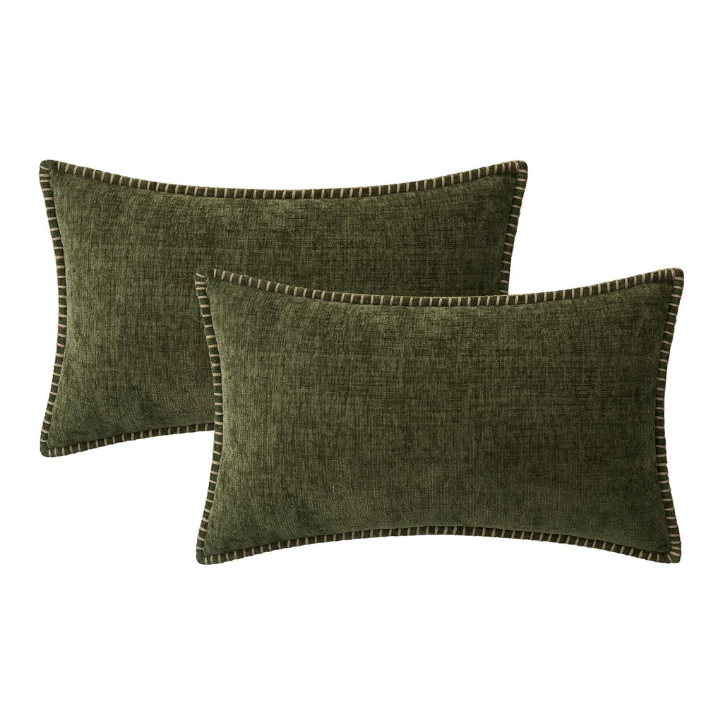 MIULEE Decorative Lumbar Throw Pillow Covers 12x20 Inch Olive Green 2 Pack