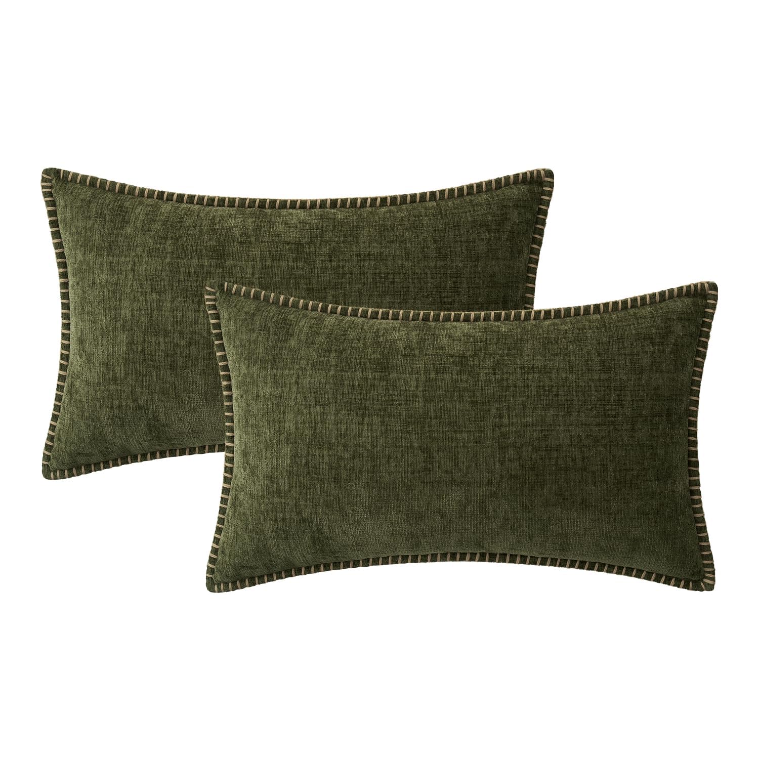 MIULEE Decorative Lumbar Throw Pillow Covers 12x20 Inch Olive Green 2 Pack