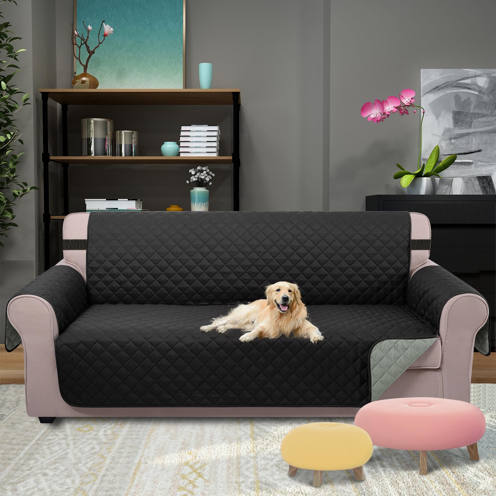 U-NICE HOME Reversible Sofa Cover Couch Cover for Dogs, Black/Grey