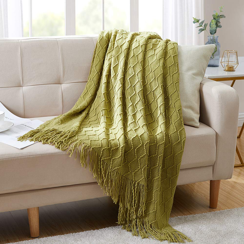 BOURINA Green Throw Blanket 50x60 Inch Boho Knitted Soft Throw Sofa Blanket