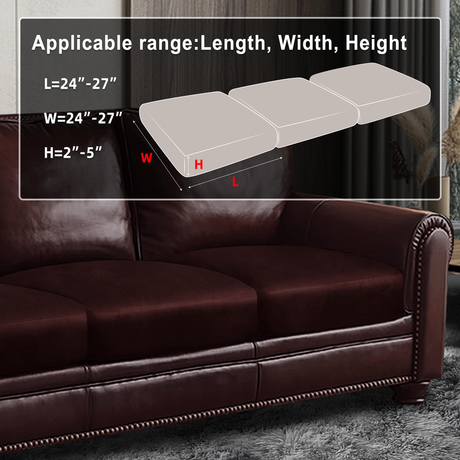 ANARACHON Leather Look Couch Cushion Covers Sofa Seat Slipcovers Sets Couches Furniture Protector for Sectional Armchair Loveseat Pets Kids Stretch Spandex Fabric (3 Cushion Sofa, Burgundy)