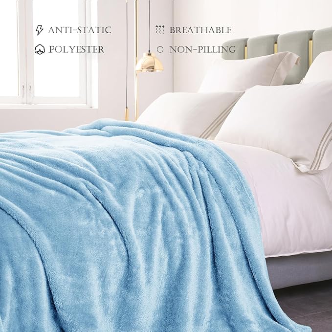 Exclusivo Mezcla Fuzzy Plush Fleece Bed Blanket King Size, Light Blue