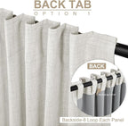 100% Blackout Shield Linen Blackout Curtains for Bedroom 96 Inches Long, Back Tab/Rod Pocket Living Room Drapes, Thermal Insulated Blackout Curtains 1 Panel Set, 100" W x 96" L, Beige