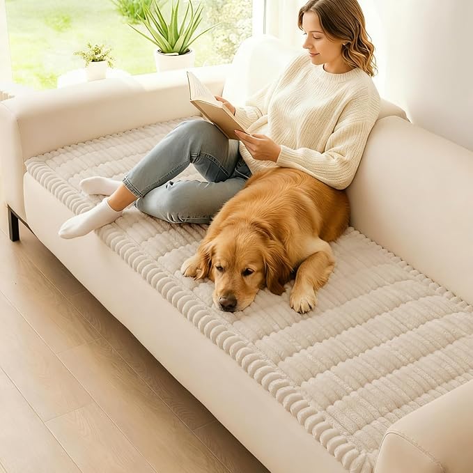 hyha Couch Covers for Dogs Washable, Non Slip Plush Dog Sofa Protectors, Fuzzy Pet Couch Covers for 3 Cushion Sofa Pet Friendly (Apricot, 27.6" x 82.7")
