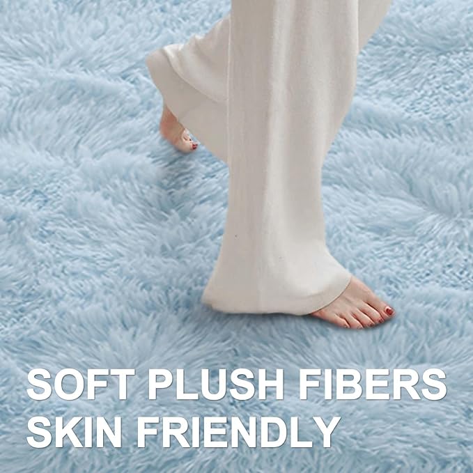 8x10 Ft Extra Large Shag Rugs for Living Room, Ultra Soft Fluffy Furry Area Rugs for Bedroom Indoor Floor, Aesthetic Carpet for Kids Home Decor (Light Blue)