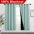 NICETOWN 100% Blackout Window Curtain Panels, Full Light Blocking Drapes with Black Liner for Nursery, 72-inch Drop Thermal Insulated Draperies (Aqua Blue, 2 Pieces, 46-inch Wide Per Panel)