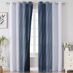 Navy Blue and Greyish White Blackout Curtains for Living Room 90 Inch Long
