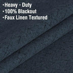 H.VERSAILTEX Primitive Linen Curtains 100% Blackout Curtain Drapes Burlap Fabric Curtains with White Thermal Insulated Liner, Grommet Top Drapes Living Room/Bedroom (2 Panels, 42 x 45 Inch, Navy)