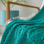 Exclusivo Mezcla Fleece Queen Size Blanket for Bed, 90x90 Inches Soft Cozy Jacquard Flannel Blankets, Lightweight Fuzzy Plush for Women, Teal