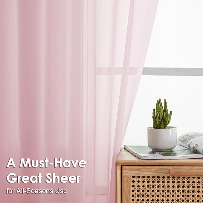 OVZME Blush Pink Sheer Curtains 78 Inches Long 2 Panels - Soft Light Filtering Window Sheer Panels for Living Room/Bedroom, Top Dual Rod Pocket, 1 Pair, Each 42Wx78L Inches