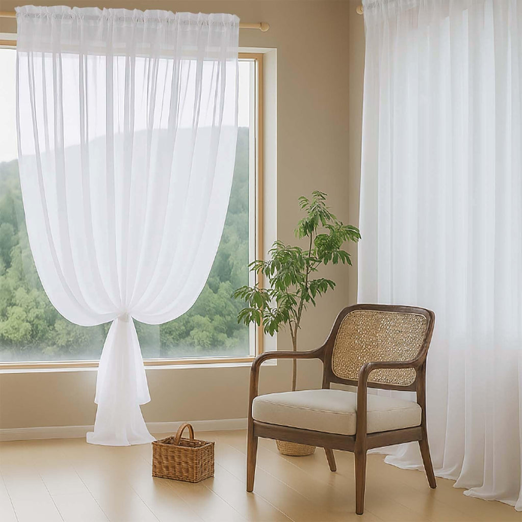 Ebesto White Sheer Curtains for Window 72 inches Long 2 Panels Set, Soft Airy Modern Light Filtering Sheer Curtains for Living Room Bedroom, Dual Rod Pocket Solid Window Drapes, 2x42Wx72L inches
