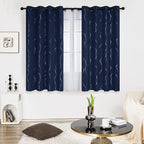 Deconovo Blackout Curtains 54 Inch Length for Kitchen, Navy Blue Curtain, Thermal Insulated Soundproof Privacy Curtain with Silver Wave Dot Print, Machine Washable Panel for Small Windows Nursery Home