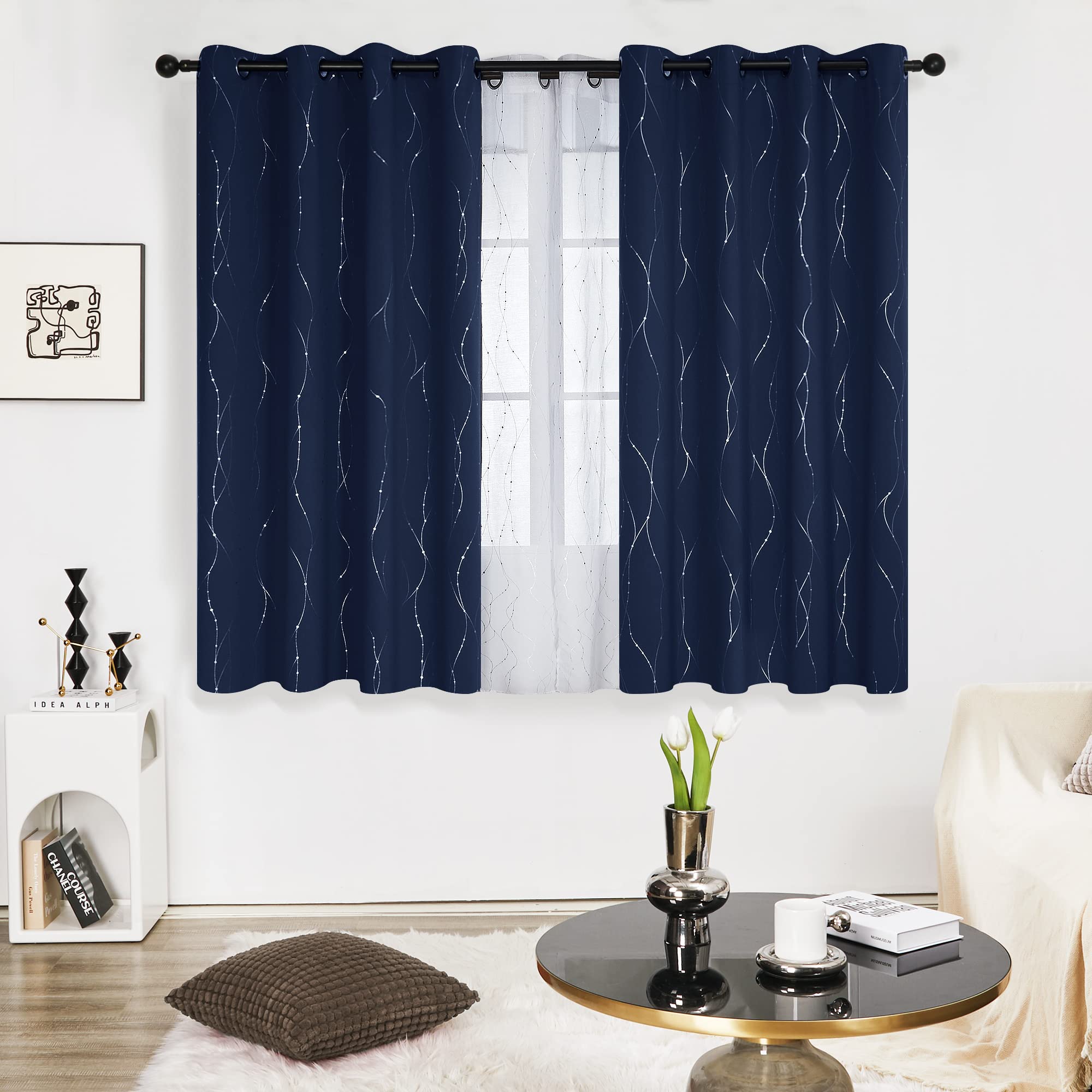 Deconovo Living Room Curtains 63 Inches Long, Blackout Curtains for Bedroom