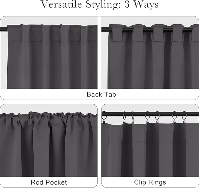 PONY DANCE Short Curtains Half Window Curtains for Bedroom, Privacy Blackout Energy Saving Drapes for Living Room Bathroom Shades, Wide 29 x Long 36 inches per Panel, Grey, 2 Pcs